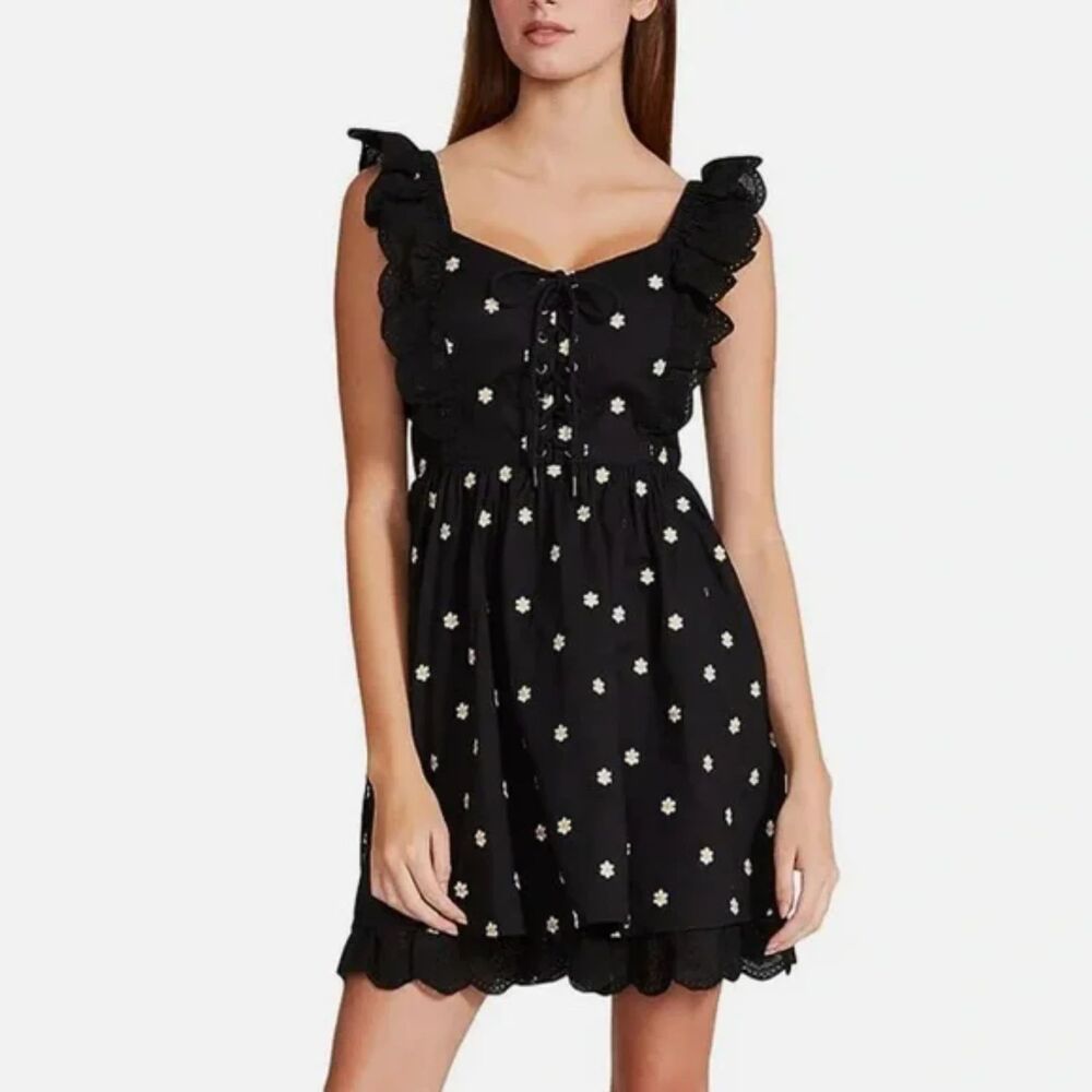 Betsey Johnson Embroidered Daisy Corset Dress - Black 4
